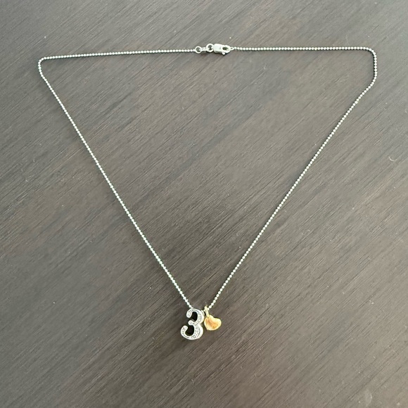 Alex Woo Number 3 Charm Necklace 14k white & yellow gold with diamonds - Picture 1 of 2